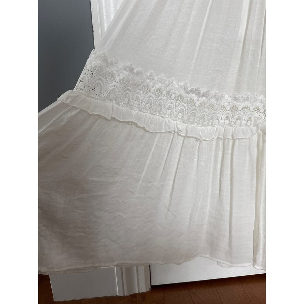 HYFVE White Ruffle crochet Trim Tiered Boho sleeveless Maxi Dress large - Picture 7 of 13